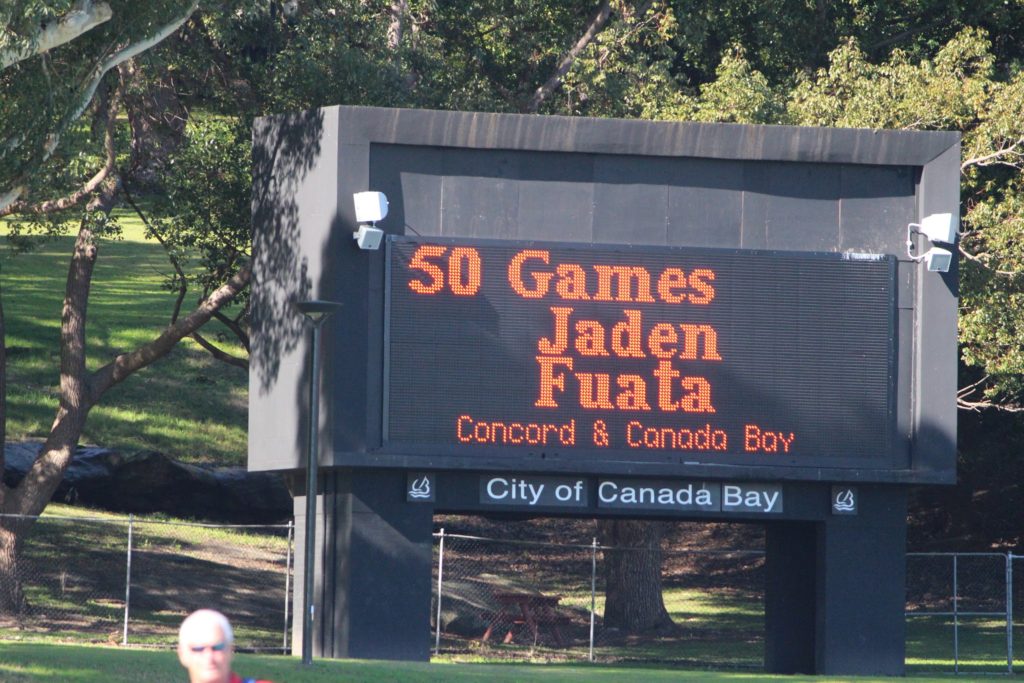 Scoreboard with Jaden's 50 game milestone